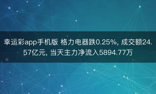 幸运彩app手机版 格力电器跌0.25%， 成交额24.57亿元， 当天主力净流入5894.77万
